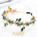 Green Rhinestone Gold Leaf Wedding Headpiece - Bridal Crystal Hair Hoop for Women and Girls - Buy Online on GoSupps.com