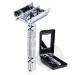 BAILI Butterfly Open TTO Double Edge Metal Safety Razor Wet Shaving Kit for Men Women with Platinum Blade and Mirrored Travel Case BD179 Silver