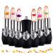 ASUSO Color Changing Lipstick Crystal Flower Lip Gloss  Color Changing Lip Balm Waterproof Lips Clear Temperature Lasting Lipstick (Black set of 6)