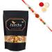 Jaiccha Ghasitaram Rakhi Gifts for Brothers Rakhi Dryfruits - Desi Ghee Fried Salted Cashews 200 GMS in Black Paper Pouch with Rudraksh Rakhi