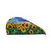 Hair Towel Wrap Hair Drying Towel with Button Towel Turban Head Towel to Dry Hair Quickly (Landscape with Sunflowers)