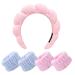 MOODKEY Sponge Spa Headband for Washing Face Women Makeup Headband Sponge & Terry Towel Cloth Hair Band Hair Accessories for Skincare Makeup Removal Yoga Sports Shower with 4Pcs Wristbands (pink) Pink Sponge Spa Headband