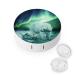 Northern Lights Polar Bear Round Case For Contact Lens Kit Storage Box with Mirror Printed