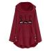 Bigfanshu Women Hoodies Sweatshirts Fleece Cat Embroidery Hoodie Top Button Fashion Female Autumn Winter Blouse Red