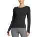 BALEAF Women's Long Sleeve Workout Athletic Seamless Shirts Tight Yoga Running Gym Fitted Tops with Thumb Holes Small Black