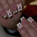 French Press on Nails Square RIICFDD Pink Fake Nails Short French Pearls False Nails Pink Bow Nail Charms Designs Press on Nail Summer Acrylic Full Cover Glue on Nails for Women Girls 24 Pcs Style 13