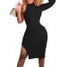 Women's turtleneck mini dress in single-colored slot short dress long-sleeved figure-hugging short dress summer dress hips-wrapped dress xxl black