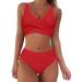 Women Back Plus Size Bikini Sets Crossover Padded Two-Piece Bathing Suits Swimsuit Beach Swimwear High Leg G String Swimming Costume 6650-mgkdg-b-red XL