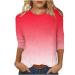 oelaio Women's Tie Dye Round-Neck T-Shirt Women Casual 3/4 Sleeve T-Shirts Summer Cute Tunic Tops Basic Tees Blouses Loose Red Large