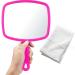 Hand Held Mirror Professional Salon Style Handheld Vanity Mirror Makeup Tool Free Towel (Pink)