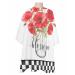Red Flower Plaid Barber Cape - Salon Hair Cutting Cape for Women Men Kids Adults Watercolor Glass Bottle Black White Checkered Haircut Cape with Adjustable Elastic Neckline Hairdressing Accessories 1 piece 55x63 Inch Bright Red