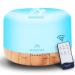 Miserwe 500ML Essential Oil Diffuser Adjustable Mist Mode and Waterless Auto Shut-Off with Wireless Remote 7 LED Light Colors for Office Home Bedroom Living Room Yellow