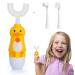 Kids Electric Toothbrush,Caromolly U-Shaped Automatic Toothbrush,360° Cleaning with Three Types of Brush Heads,Special Design for 7-12 Years,Cartoon Modeling,Yellow 3 Piece Set Yellow
