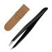 CGBE Tweezers for Eyebrows Professional Stainless Steel Slant Tip Tweezer For Men & Women Great Precision on Brow Facial Hair Ingrown Hair 1 Pack (Black)