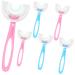 6 Pack Kids U Shaped Toothbrush with Silicone Brush Manual Training Tooth Brush U-Type Toothbrush Whole Mouth Toothbrush with Handle for Kids 2-8 Years Old (Long Handle, Blue Pink) Long Handle Blue Pink