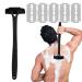 Zinueen back hair remover 45.5cm foldable back-shaving apparatus razor DIY razor blade set pain-free with 5 refills universal razor double-edged (black)
