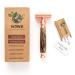 Wowe Lifestyle Double Edged Safety Razor with Long Natural Bamboo Wood Handle Experience A Better Shave Includes 5 Blades Eco Friendly Grooming for Men and Women (Rose Gold)
