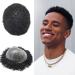 SINGA HAIR Afro Toupee for Black Men Curly Weave Brazilian Hair System All Pu Injection Hair Unit for Black Men (1B# Natural Black 6MM Afro)