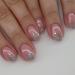 24Pcs Short Petite Press on Nails Oval Pink Fake Nails Silver Glitter Full Cover Tip Stick on Nails Artificial Acrylic False Nails Glossy Designs Nail Art Supplies for Women Girls Manicure Decorations
