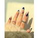 Sankki Almond French Tip Press on Nails - 24Pcs Blue White Abstract Design | Medium Length Nude False Nails for Women and Girls - Buy Online on GoSupps.com