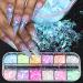 Mermaid Flake Nail Glitter Sequins, CHANGAR Iridescent Ice Slag Nail Glitter Colorful Fluorescent Glass Paper Nail Sticker Holographic Nail Glitter for Make Up DIY Nail Decoration 2
