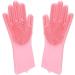Taylor & Brown Pair of Magic Dishwashing Cleaning Sponge Gloves Reusable Silicone Brush Scrubber Heat Resistant for Kitchen Bathroom Cleaning Pet Hair Care Car Washing (Pink)