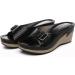 Alexis Leroy Women's Bow Slide Wedge Sandals 8-8.5 in Black - Hollow Out Detail, Buckle Closure - Buy Online on GoSupps.com