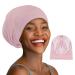 iCooBreeze Mulberry Silk Lined Sleep Cap Bonnet for Curly Hair Stay On Hair Wrap Adjustable Strap for Women Men Pink