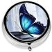 Blue Butterfly Mini Round Pill Box | 3 Compartment Medicine Organizer for Travel & Home Use - Buy Online on GoSupps.com