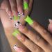 Green Duck Nails With Rhinestones Designs Press on Milk Pattern Wide French Tip Fake Nails Full Cover Duck Feet Nail Tip Acrylic Duck False Nails Stick on Nails for Women Girls