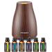 URPOWER Classical Essential Oil Diffuser with 6 Bottles 100% Pure Essential Oils, Gift Set Aroma Cool Mist Humidifier Aromatherapy Oil Diffuser Essential Oils for Home and Office Brown