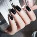 Tseenyi artificial nails pure black long square head false nails single -colored full cover shiny coffin fake nails for women and girls (24 pieces)