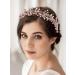 IYOU Pearl Wedding Hair Vine Pink Leaf Bridal Headband Crystal Bridesmaid Bride Hair Piece Accessories for Women(Gold)