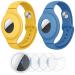 VEGO 2+4Pack AirTag Bracelet for Kids 2 Pack Silicone Watch Bands + 4 Pack Anti-Scratch Films for Kids Children Upgraded Metal Studs Anti-dropping Wristband Compatible with AirTag YELLOW+BLUE