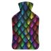 Rainbow Scale Hot Water Bottle With Cover Plush Bed Bottle Hand Warmer For Adults And Children 26.5X15.3cm