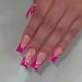 MISUD Hot Pink French Tip Press On Nails - Long Square Acrylic Glue On Nails 24 pcs Summer Flower Design Glossy Squoval Fake Nails - Buy Online on GoSupps.com