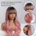 Qihang 26 inch Pink Wig with Bangs - Long Wavy Ombre Synthetic Wig for Women, Girls - Daily Party Replacement - Buy Online on GoSupps.com