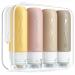 Gemice silicone travel bottles 90ml set 4 pieces of spout -safe travel container and travel toilet items set FDA approved refillable fluid container for shampoo cream flushing body care apricot