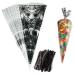VDL Pack of 25 Halloween Sweet Cones 17x33cm Spiderweb Themed Clear Treat Bags with Twist Ties