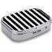 Stylish Black & White Stripe Pill Box - 2 Compartment Medicine Organizer | Portable Decorative Metal Case for Pocket or Purse - Buy Online on GoSupps.com