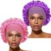 2 Pieces Wide Band Satin Cap Sleep Bonnet Soft Night Sleep Hat for Women (Purple+Pink)