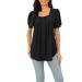 Generically T-shirt for women casual T-shirts short-sleeved blouse tunic summer casual vacation loose tea tops with sweet print shirts women summer tshirt women black long tank top women white V neckline black s
