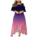 Plus Size Dress for Women Summer Casual Gradient Printed Dresses Round Neck Sexy Lace Short Sleeve Loose Prom Dress 3X-Large Purple