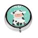 Cute Little Cow Portable Metal Pill Box Round Mini 3-Compartment Plastic Insert hinged Fastening Design Suitable for Small Pills Must-Have for Travel Black