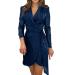 Hanxiulin ladies long -sleeved winter dress party dress Elegant women winter dress V neckline wrap dress cocktail dress for women short bodycon turbine blue 3xl
