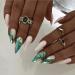 Mouyouglow Press on Nails Mittellang Almond white green smuded gold leaf fake nails with nail glue almond green artificial fingernails L3
