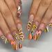 Long Press on Nails Square Ballet Brown Fake Nails Glue on Nails with Colorful Floral Heart Design Manicure Acrylic Women False Nails with Glue Gel Stick on Nail for Wedding Birthday DKL565A Brown 26 Piece Set