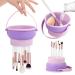 Portable Makeup Brush Cleaning Bowl 3-in-1 Silicone Makeup Brush Cleaning Bowl with Lanyard for Drying and Storage Accessories Function (Purple)