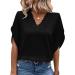 Socobeta Short Sleeve T Shirt Polyester Stylish Skin Friendly Lace Women V Neck Blouse for Office Work Black L - Buy Online on GoSupps.com