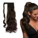 iLUU Long Curly Wavy Ponytail Extension Synthetic Hairpiece Wrap Around Clip in Ponytail Hair Extensions #8 Chocolate Brown Natural Hair Ponytails for Women Girl Lady Magic Paste Ponytail (18" 100g) #8-chocolate brown